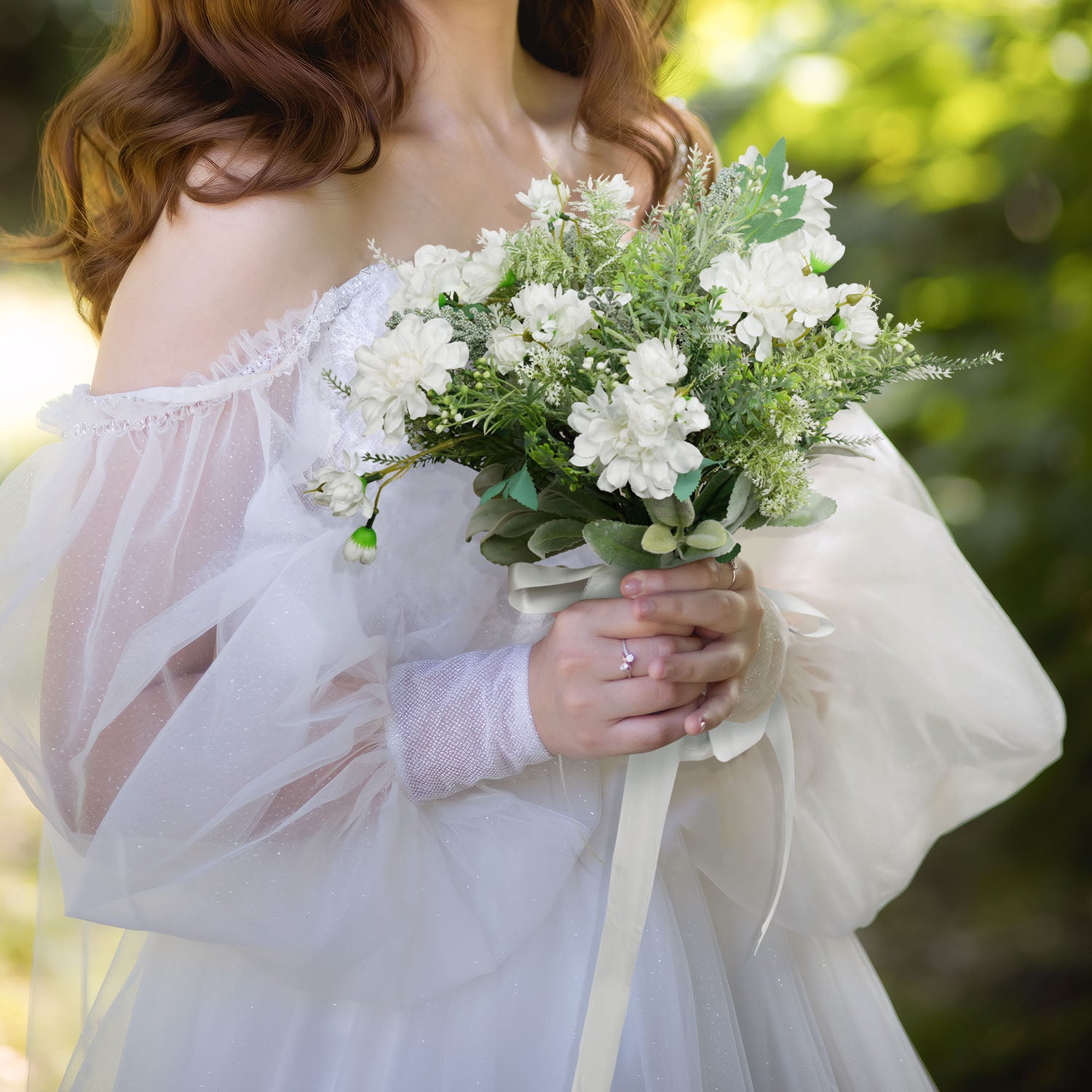 White and Green dried flower bridal bouquet Main picture